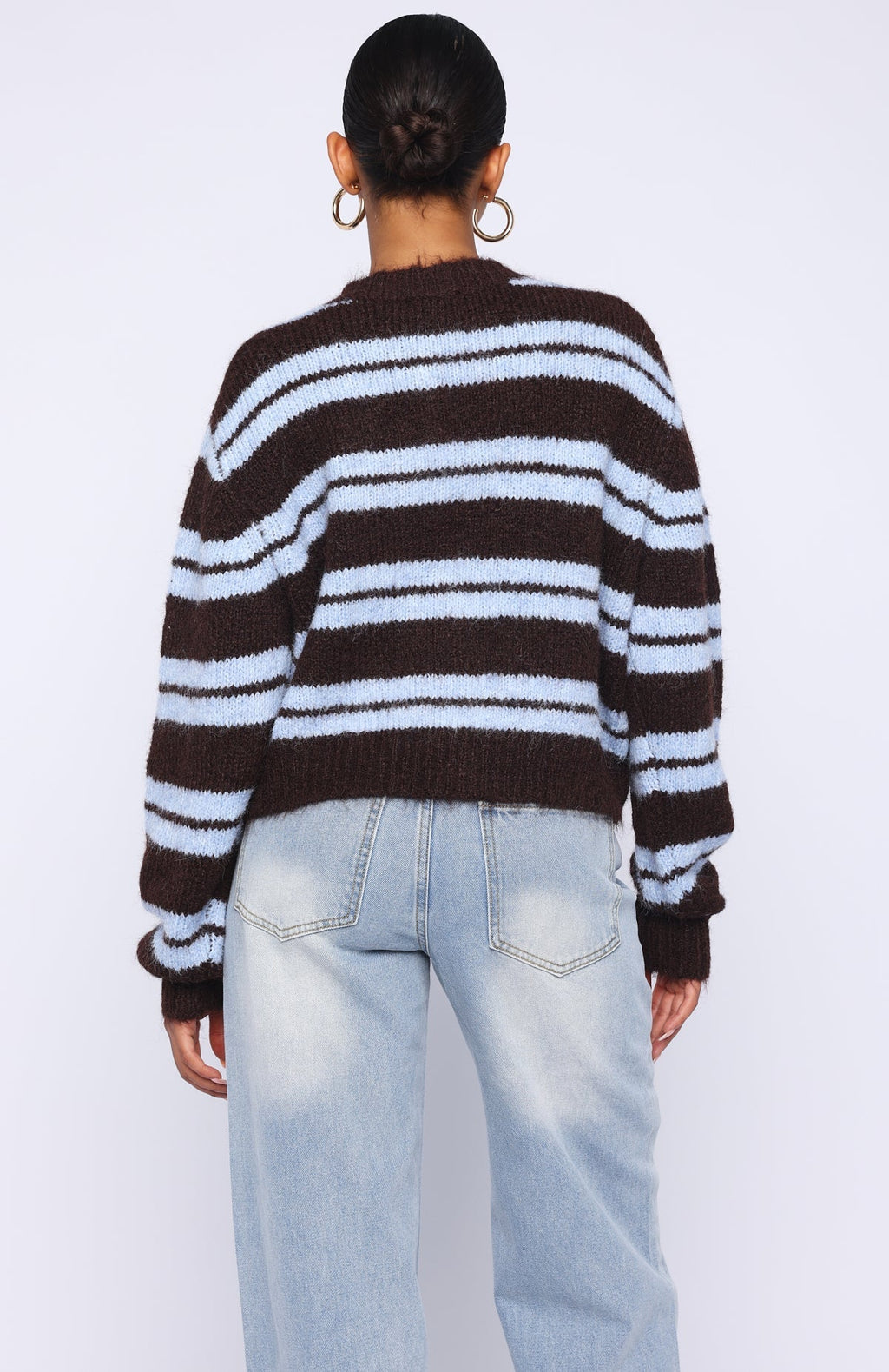 White Fox Ice Bae Stripe Knit Cardigan Blueberry Chocolate Stripe