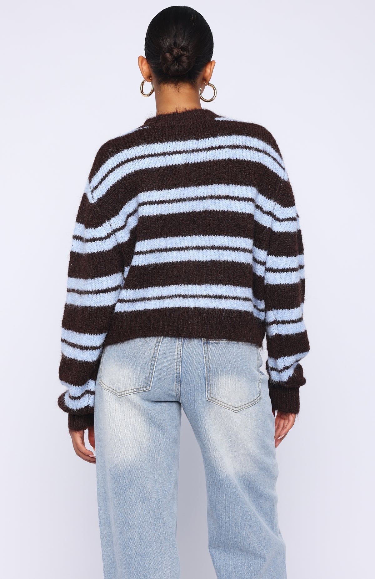 White Fox Ice Bae Stripe Knit Cardigan Blueberry Chocolate Stripe