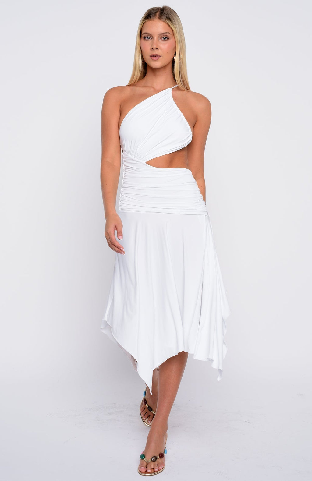 White Fox Tie Me Down One Shoulder Midi Dress White