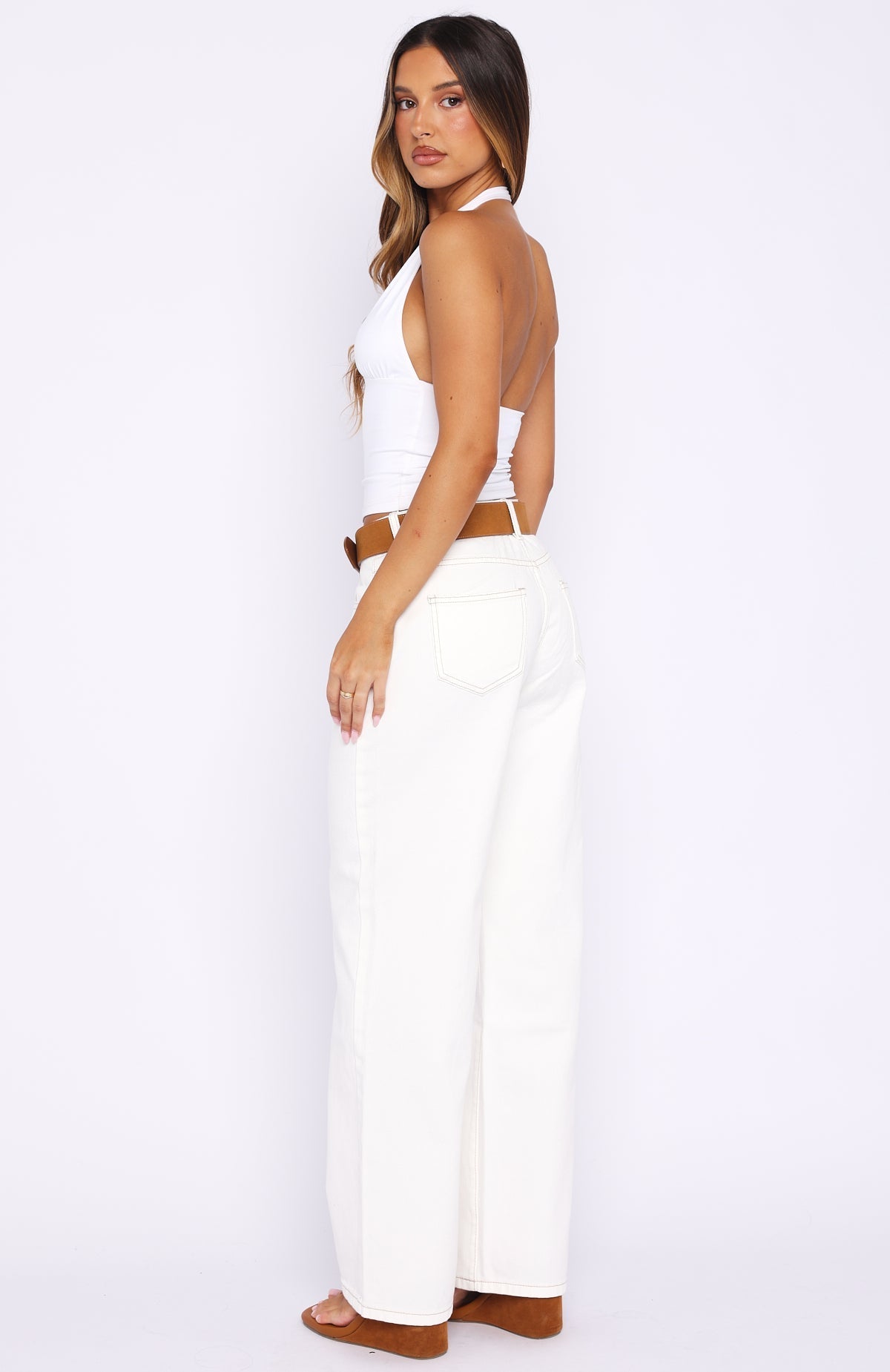 White Fox Bring The Style Low Rise Wide Leg Jeans Off White