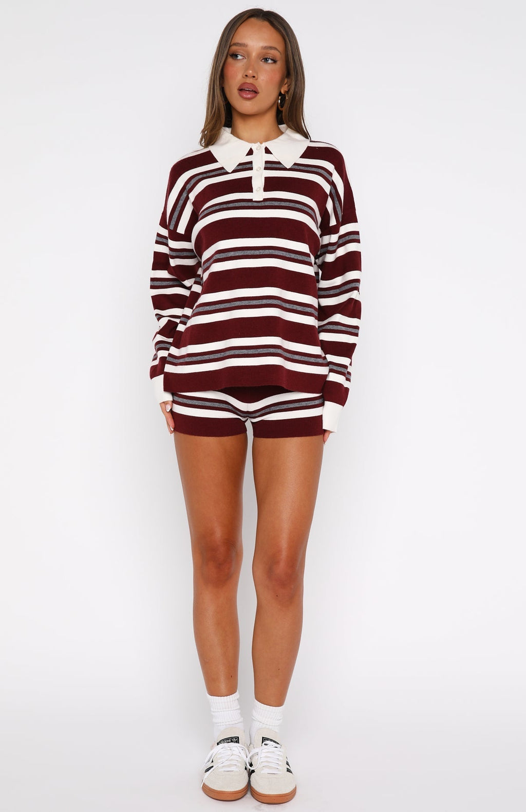 White Fox It's Ok, I'm Ok Knit Sweater Wine Stripe