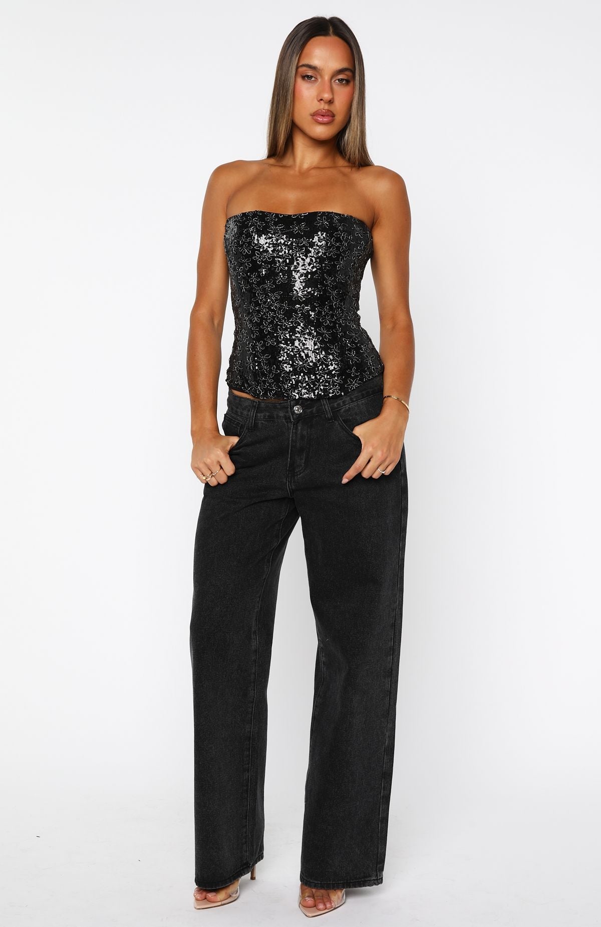 White Fox Paint The Sky Strapless Bustier Black