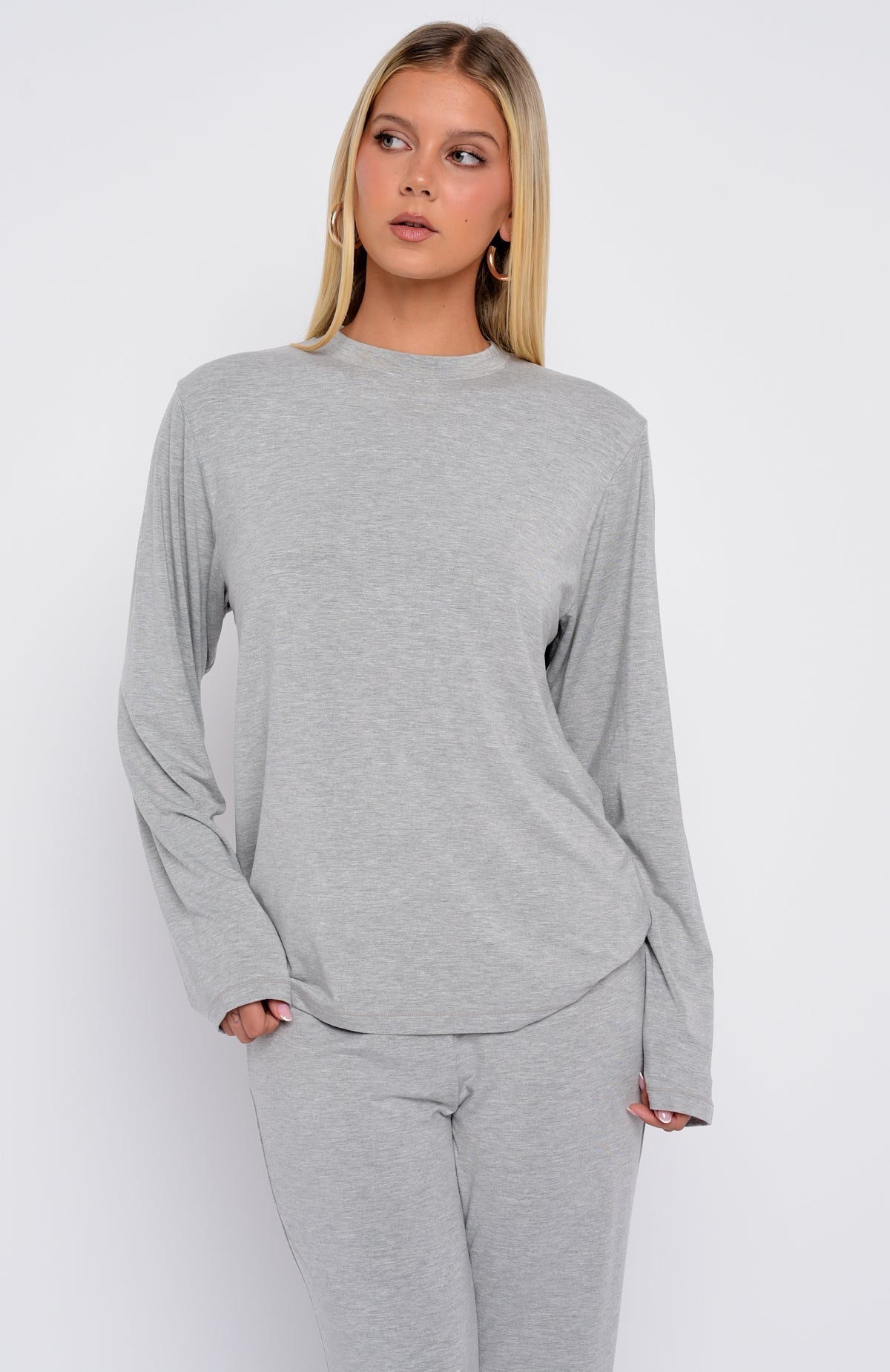 White Fox Slow Life Long Sleeve Pyjama Top Grey Marle