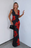White Fox That's Amore Maxi Dress Black Scarlet Bloom