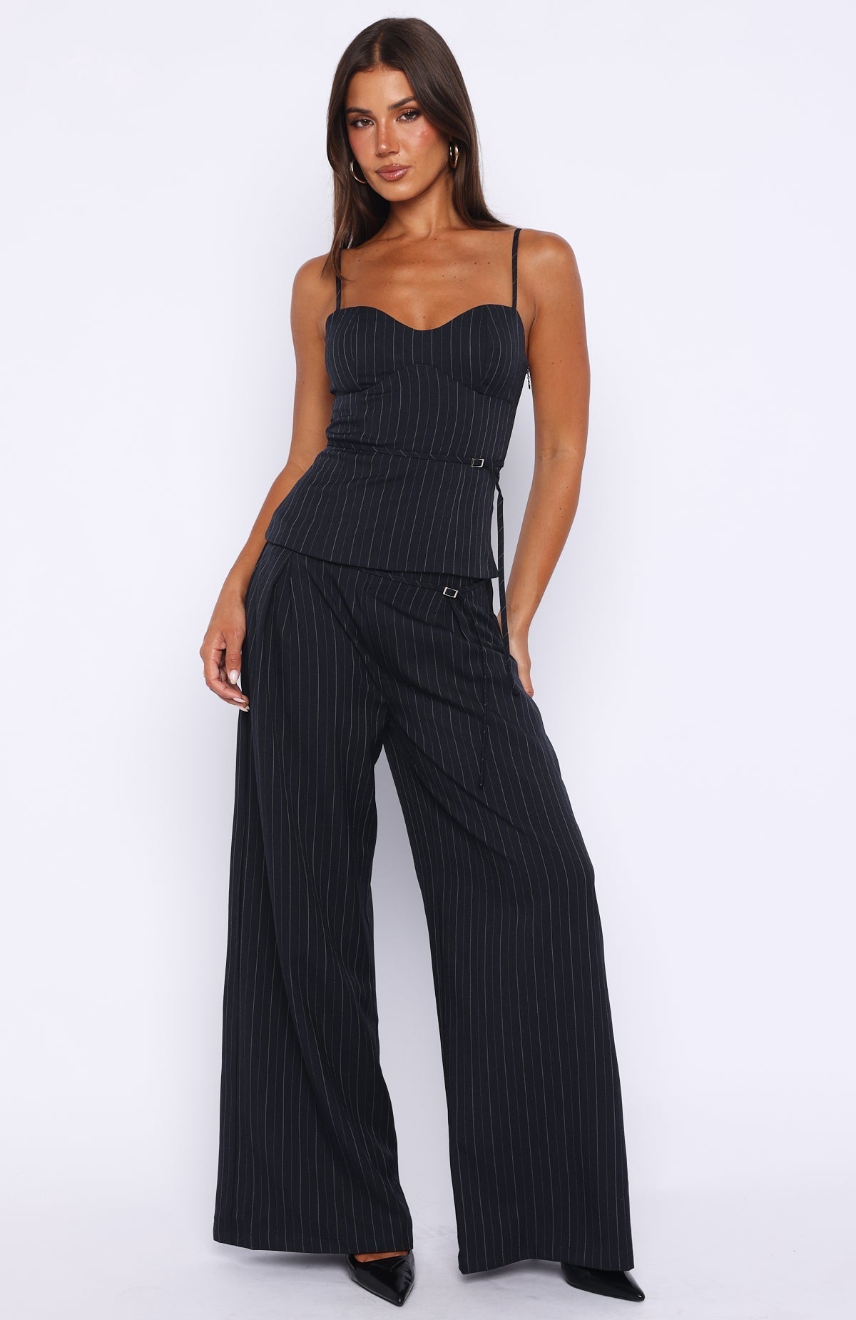 White Fox High Line Top Navy Pinstripe