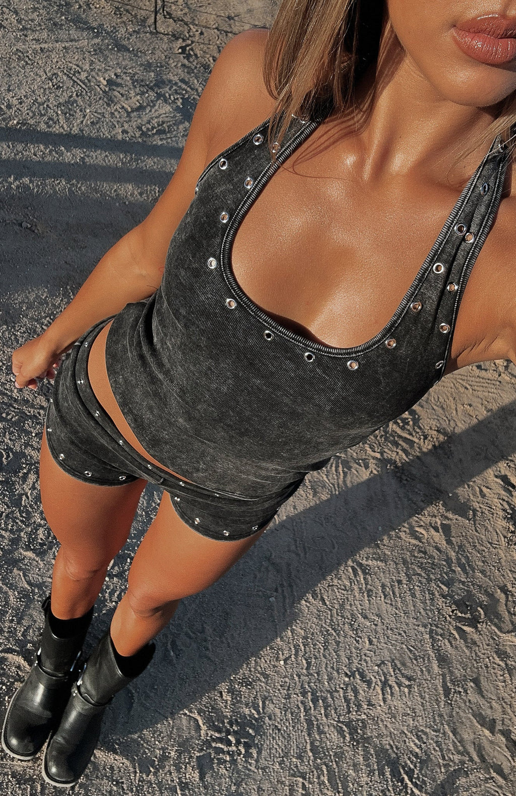 White Fox Lost Souls Halter Top Washed Black