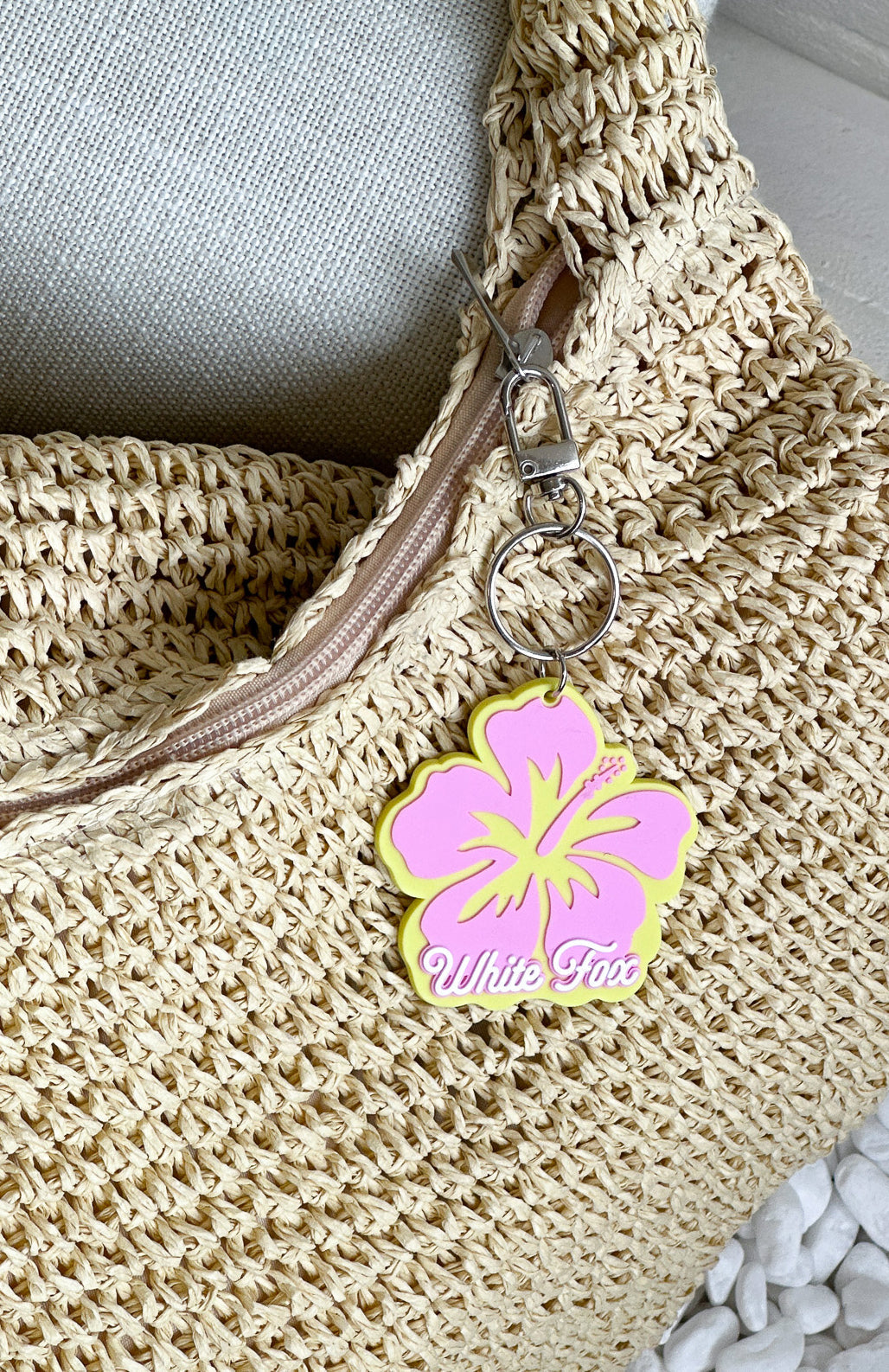 White Fox Meet Me On Vacation Keychain Yellow/Pink