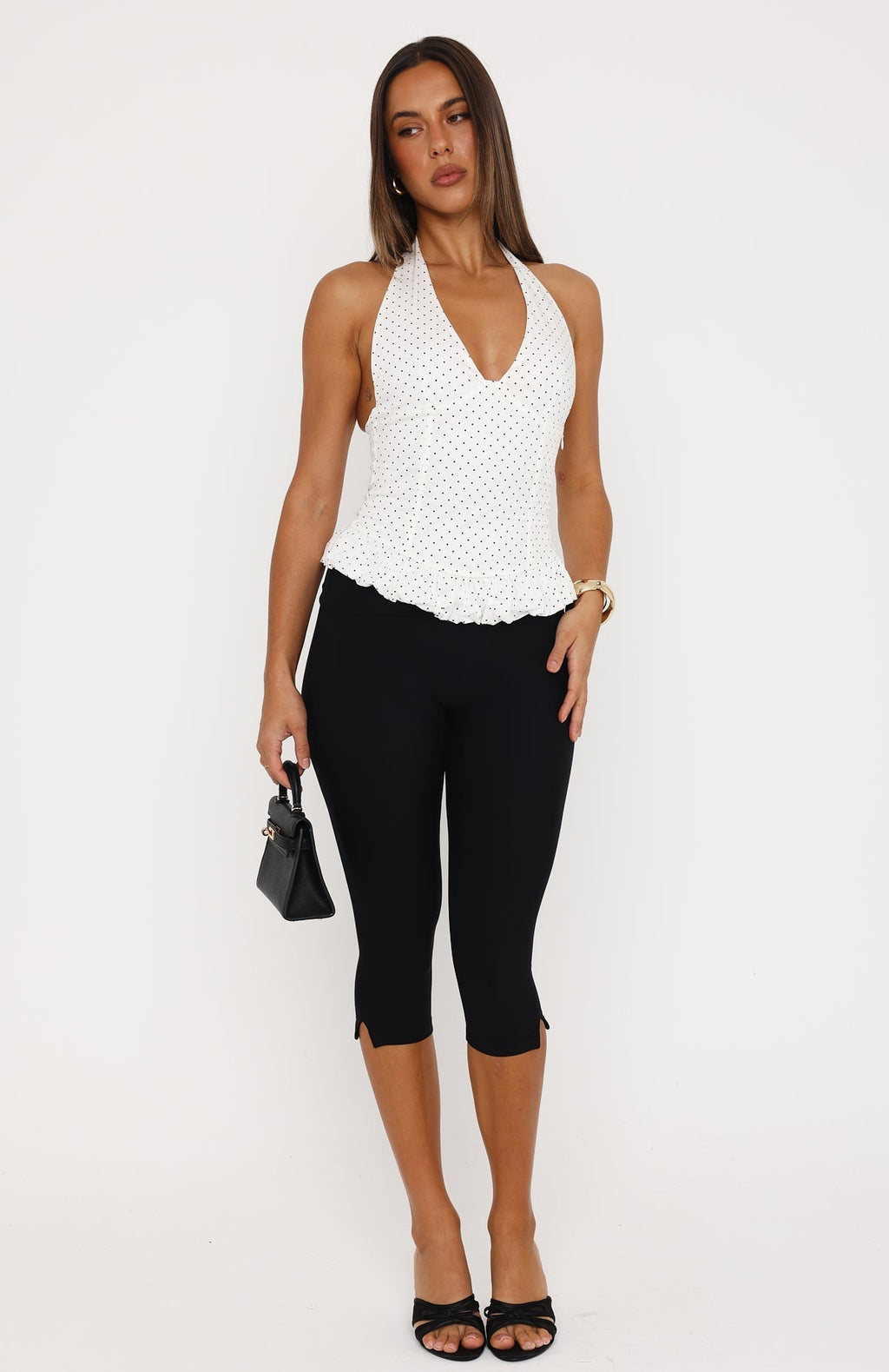 White Fox Bitten By Bliss Halter Top White/Black Polka Dot
