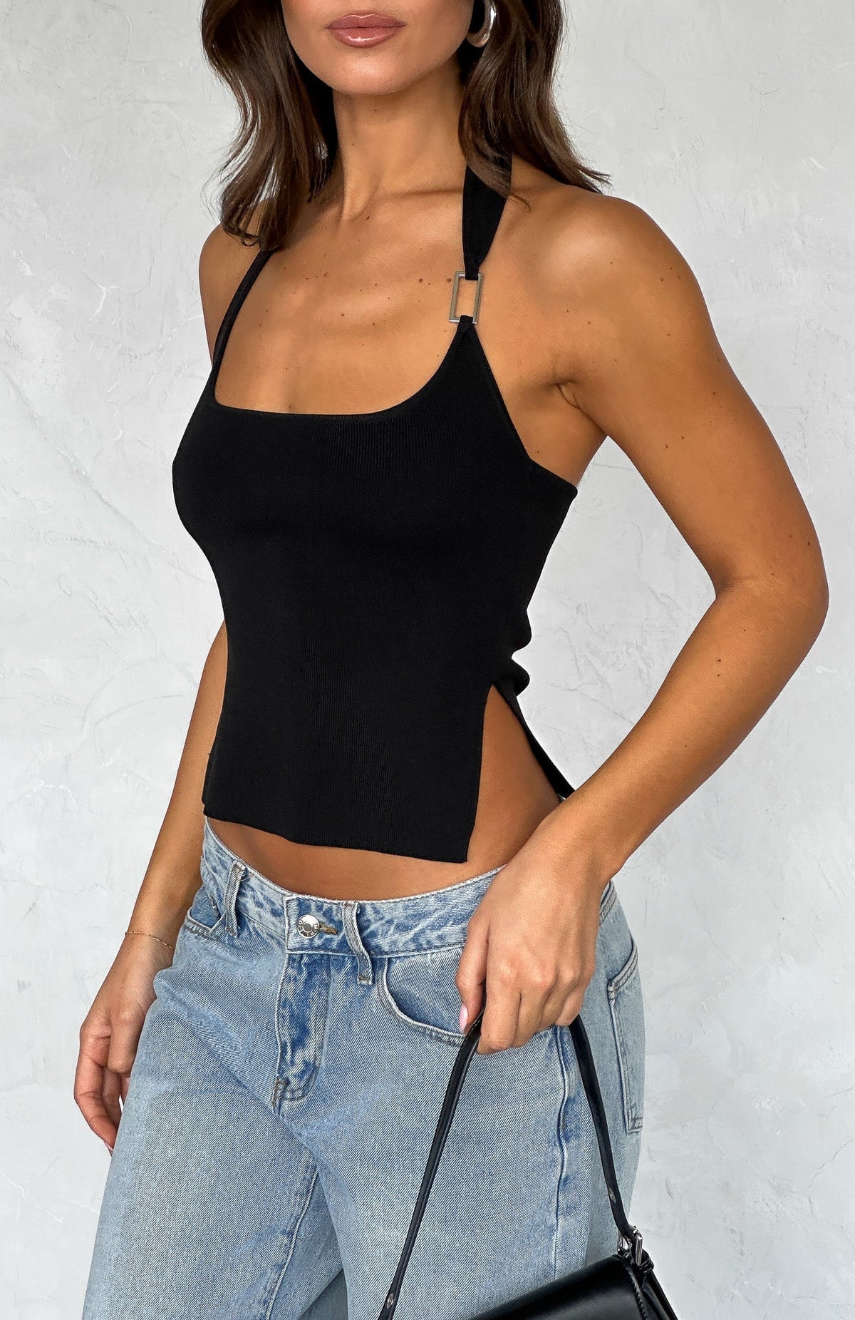 White Fox You're On Your Own Halter Top Black