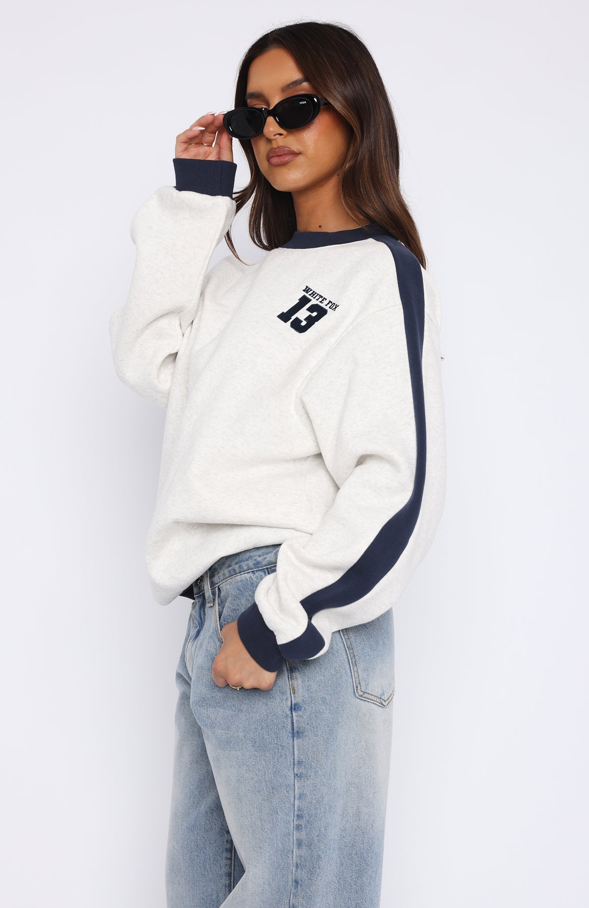 White Fox Play For It Oversized Sweater Grey Marle