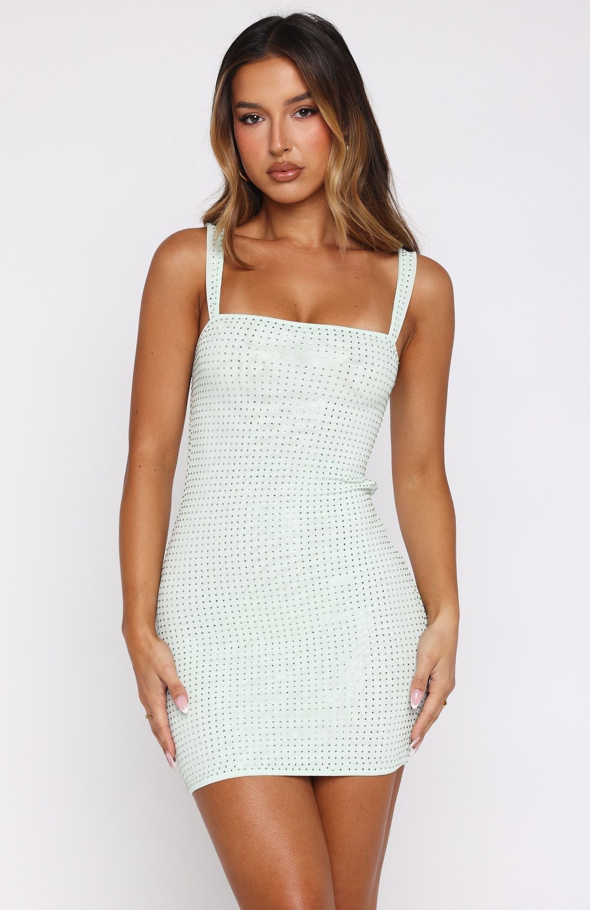 White Fox Pump The Volume Embellished Mini Dress Mint