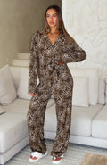 White Fox Pillow Talk Printed Long Sleeve Pyjama Set Leopard