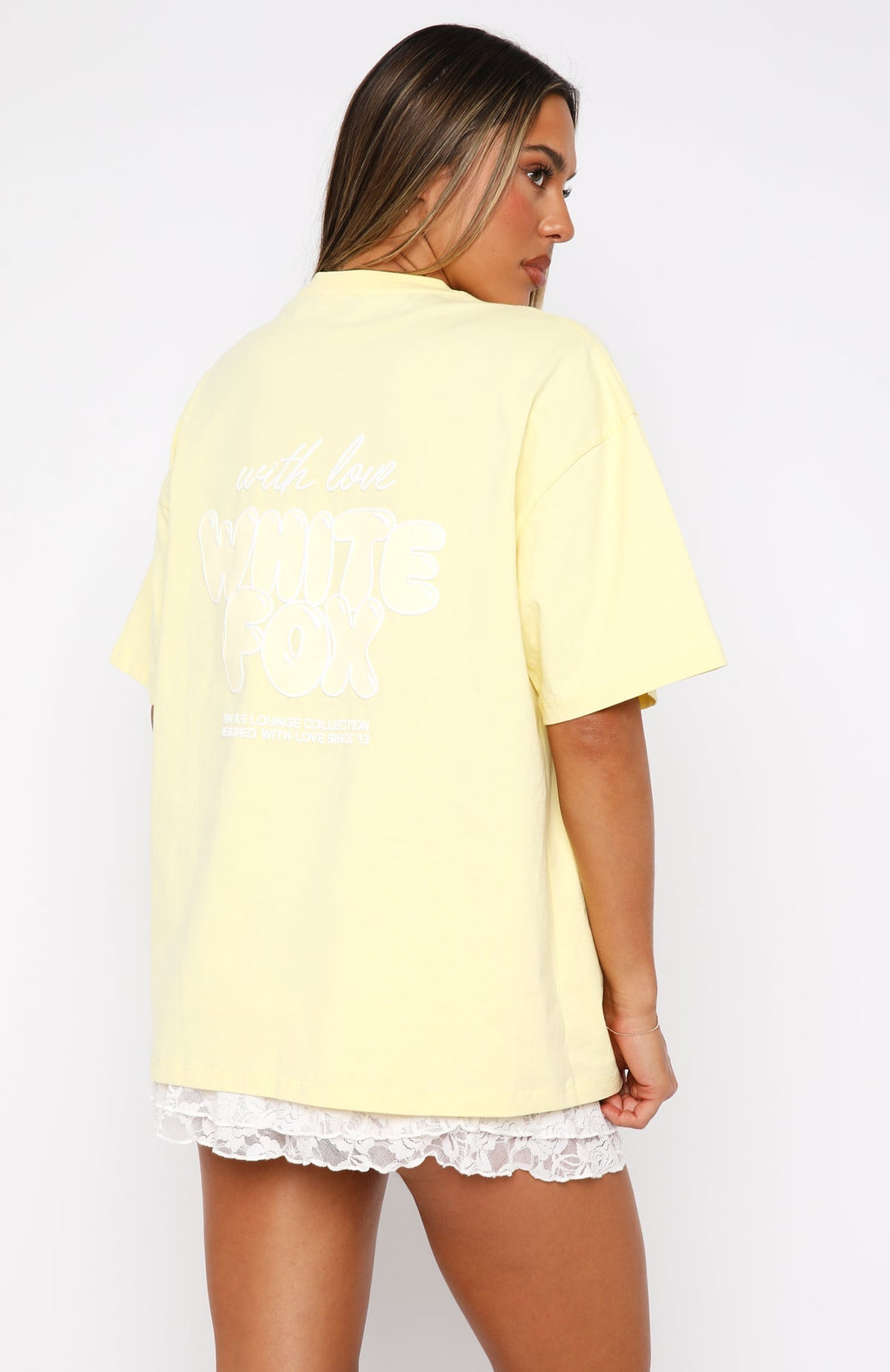 White Fox With Love Always Oversized Tee Lemon