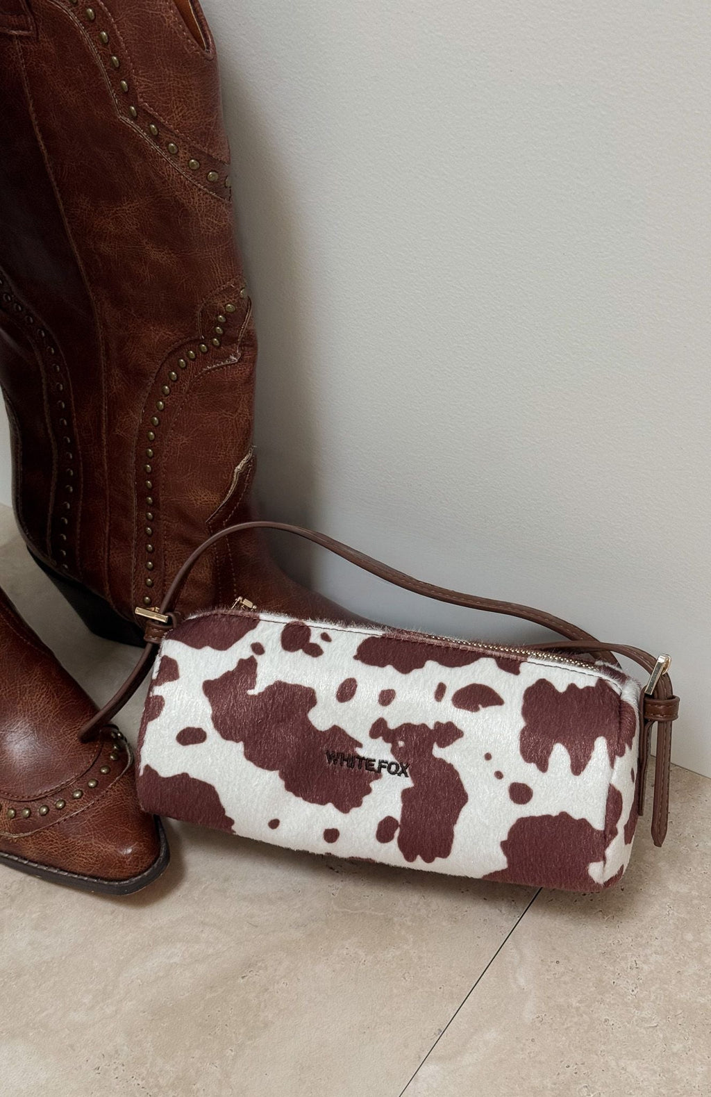 White Fox Gannon Shoulder Bag Faux Cow Hide