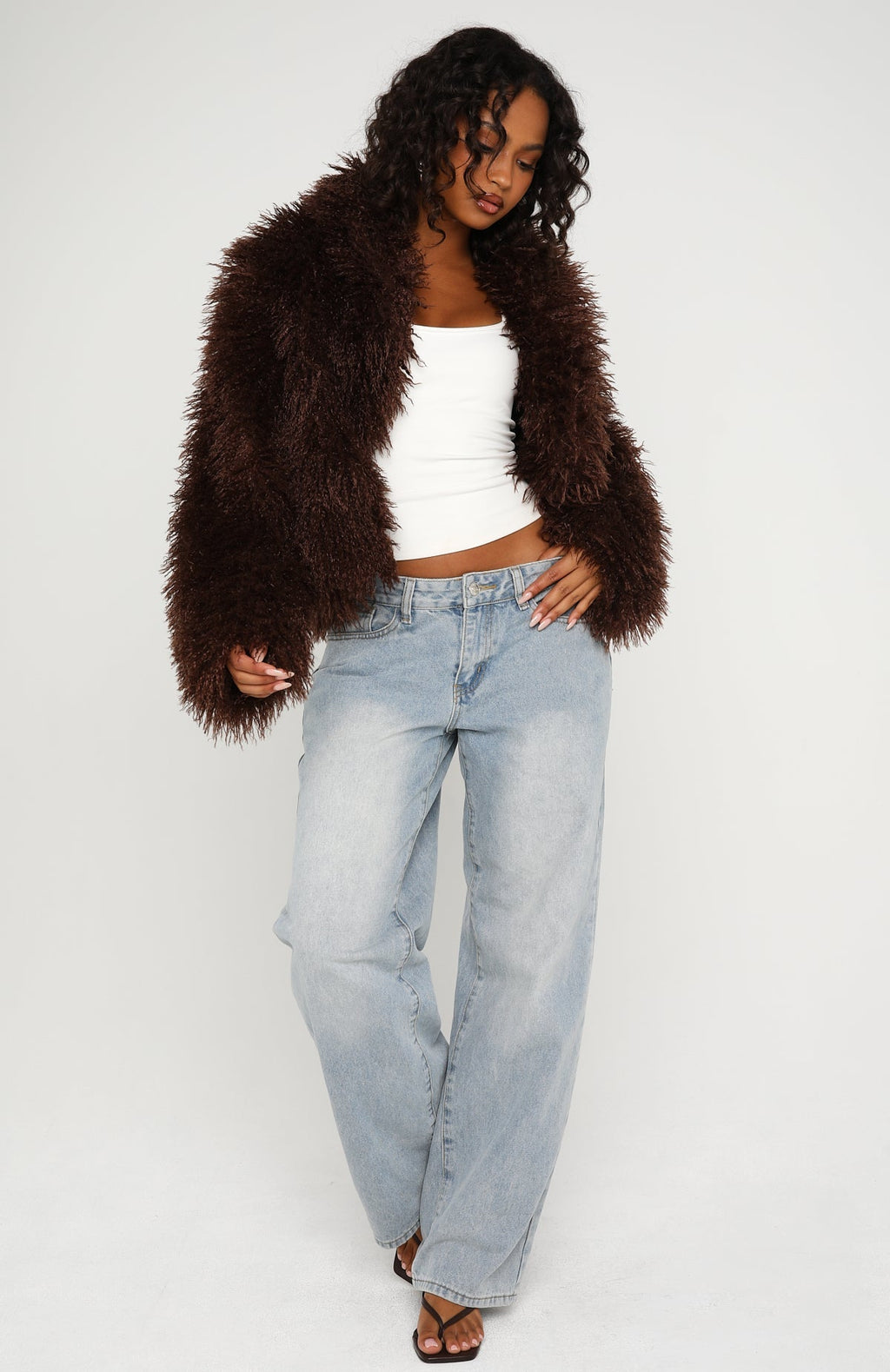 White Fox Weekend Away Faux Fur Jacket Chocolate