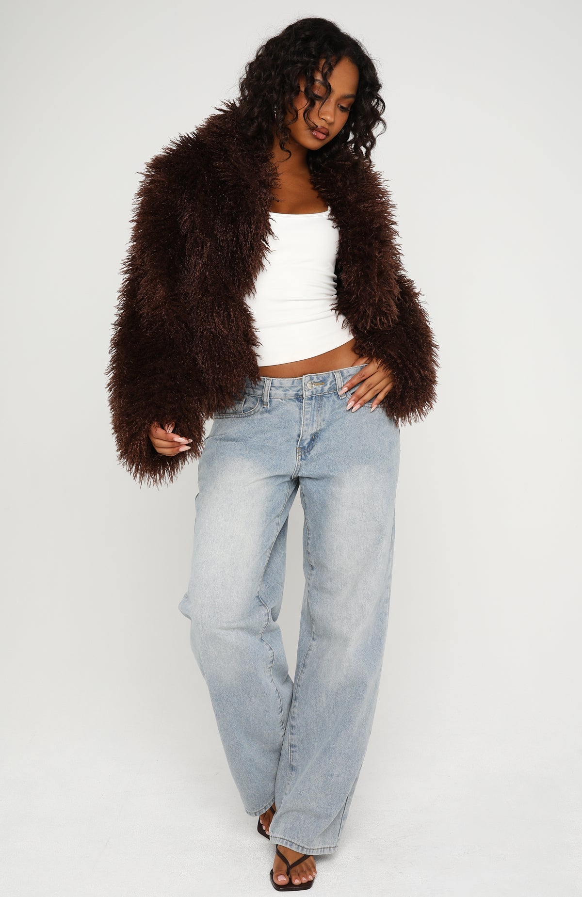 White Fox Weekend Away Faux Fur Jacket Chocolate