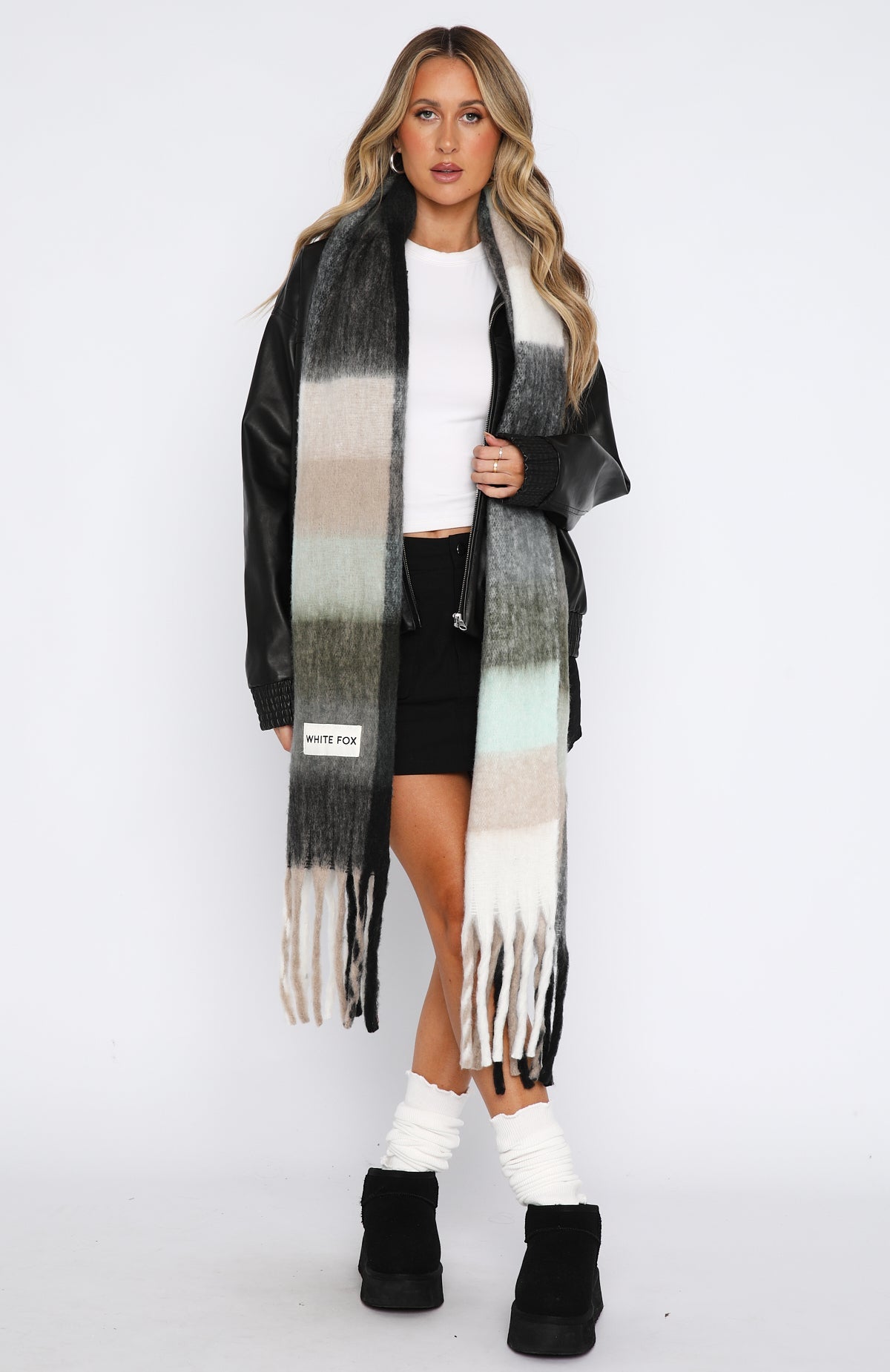 White Fox Winter Warmth Oversized Scarf Teal