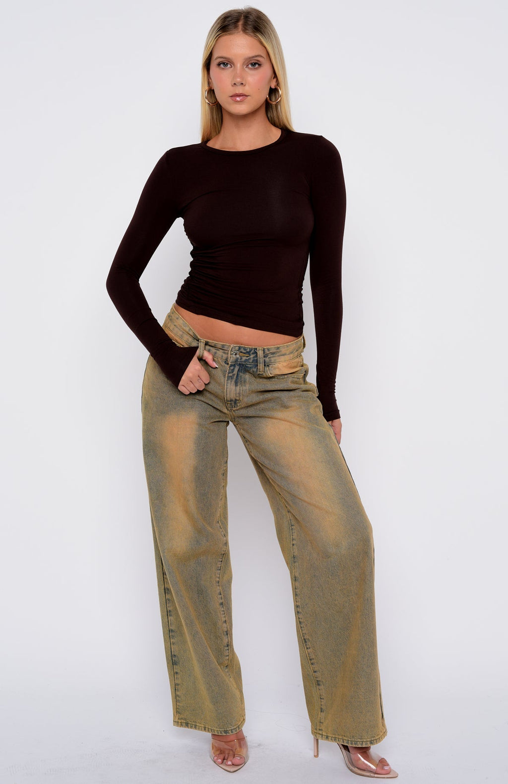 White Fox Game Over Long Sleeve Top Dark Chocolate