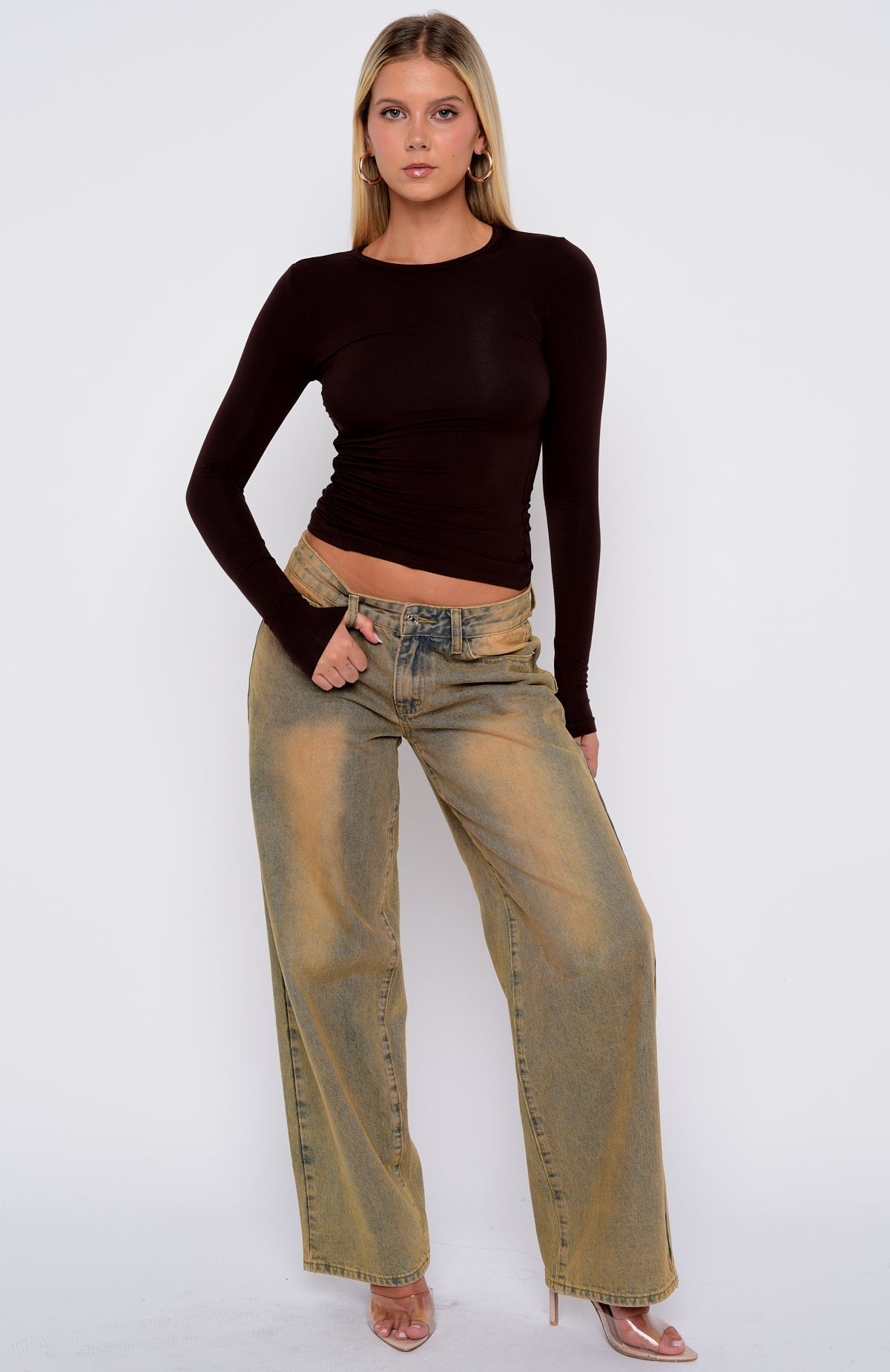 White Fox Game Over Long Sleeve Top Dark Chocolate