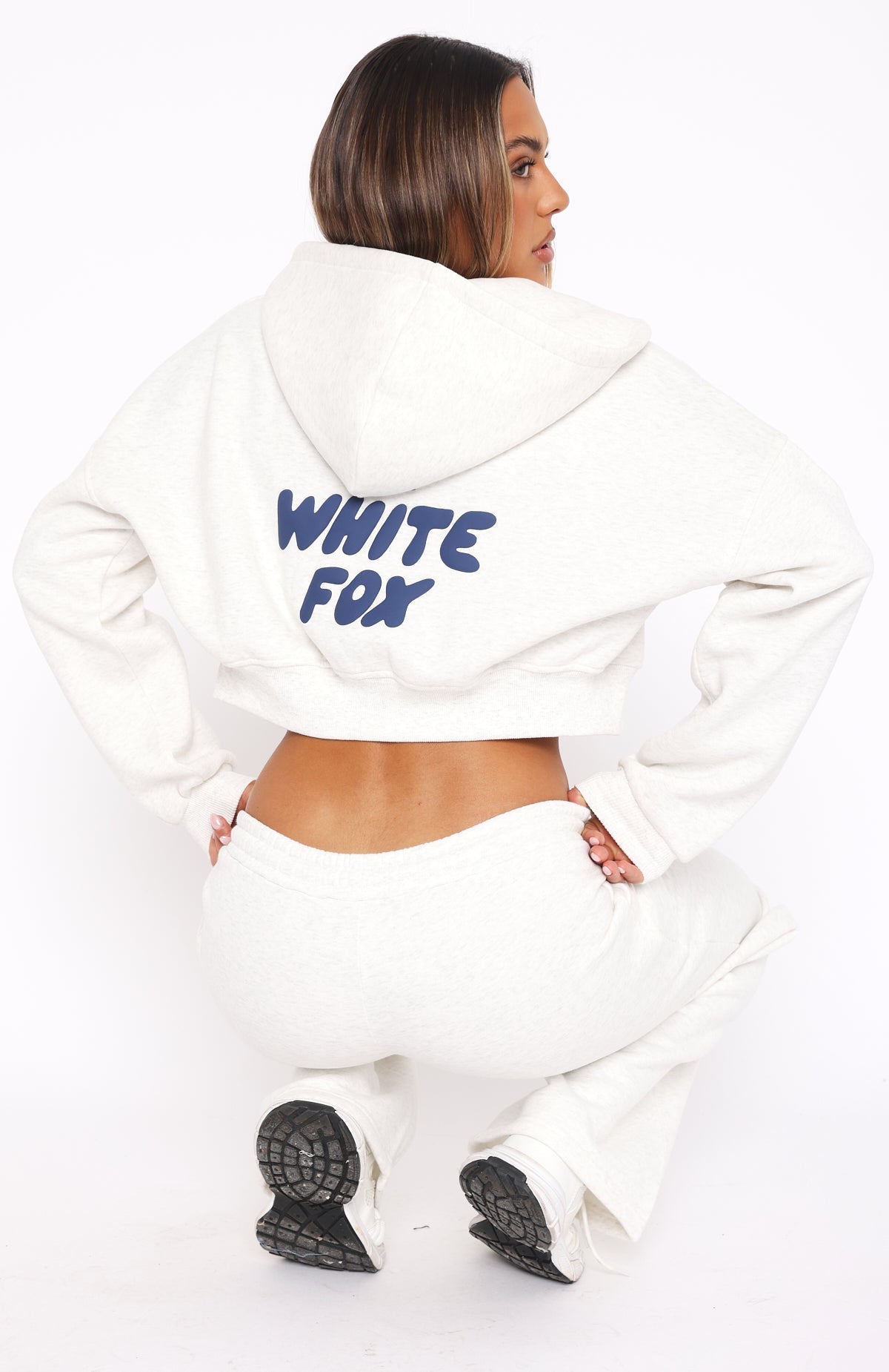 White Fox Offstage Cropped Zip Hoodie Mineral Grey