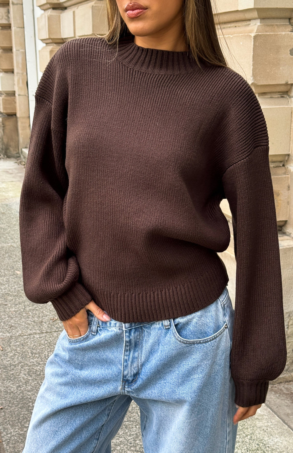 White Fox Keep It Classic Knit Sweater Chocolate