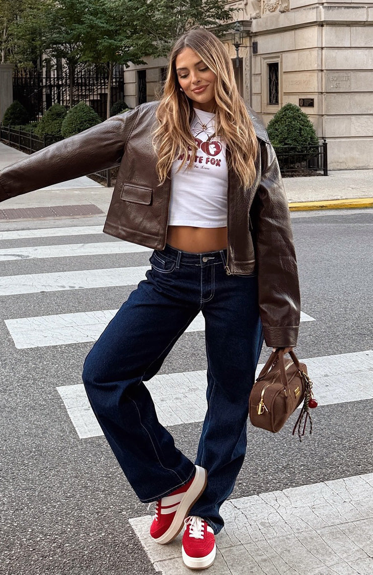 White Fox Bring The Style Low Rise Wide Leg Jeans Dark Indigo