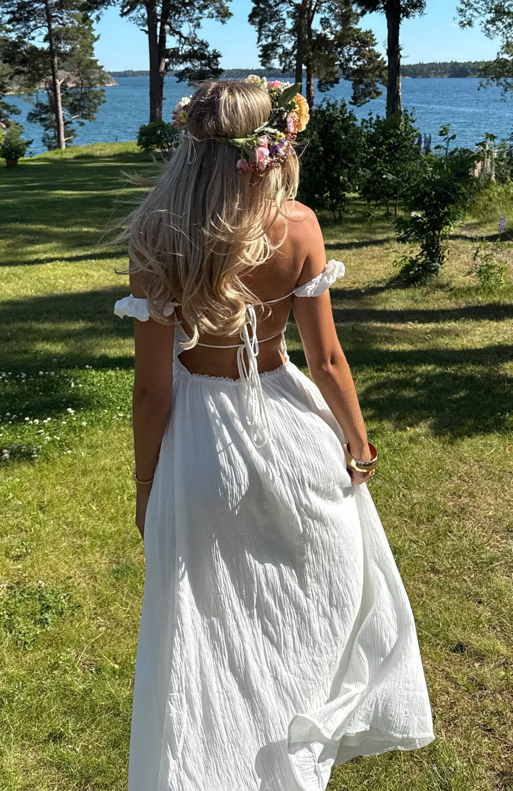 White Fox High Views Off Shoulder Maxi Dress White