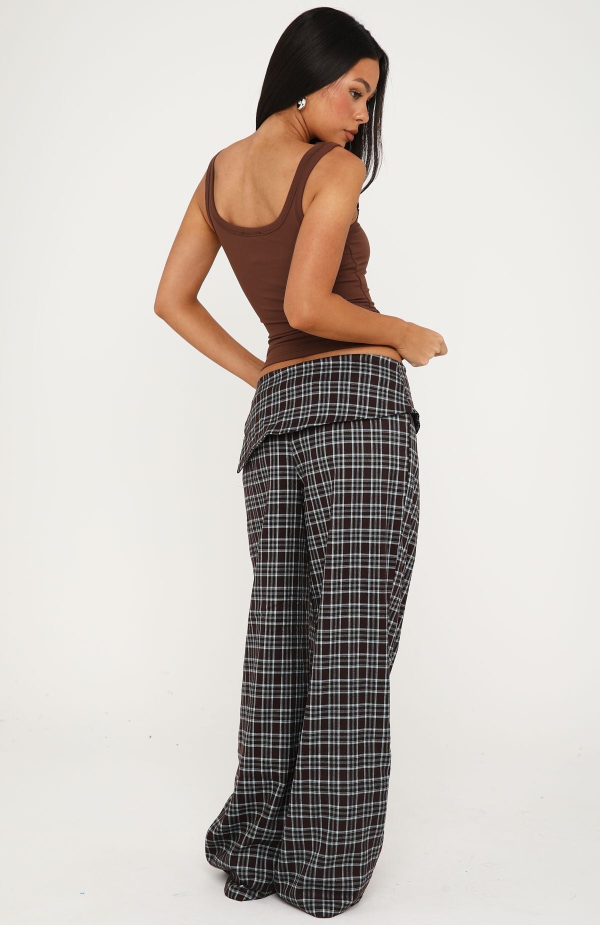 White Fox Where You Hold Me Pants Chocolate/Blue Plaid