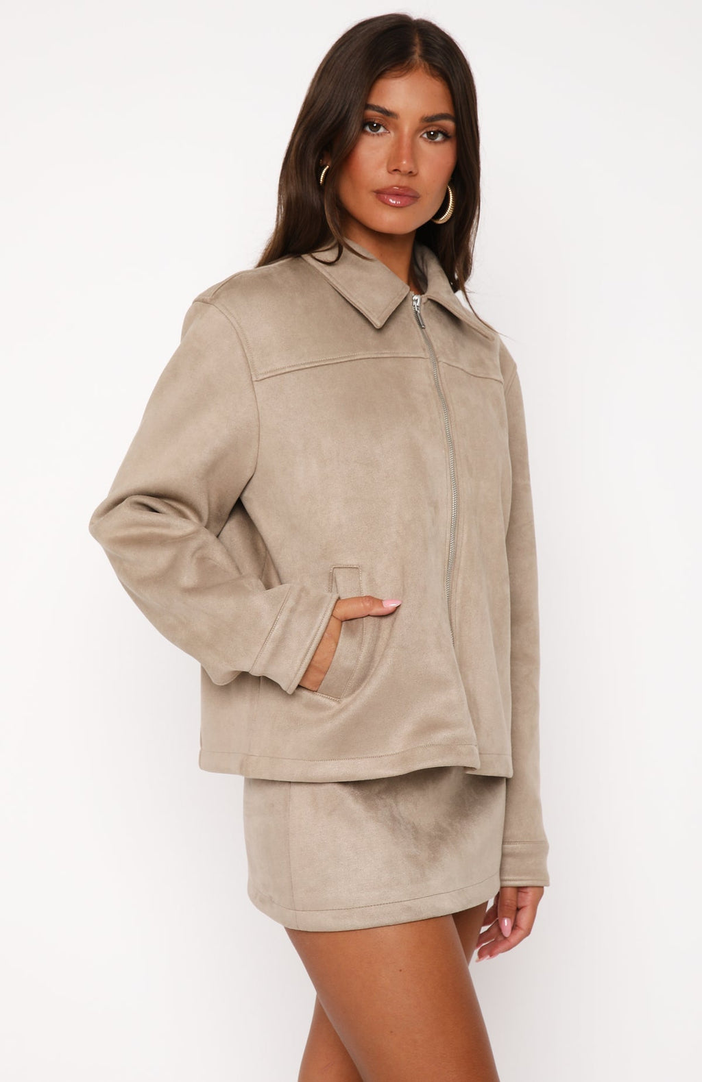 White Fox Like The Old Days Faux Suede Jacket Sand