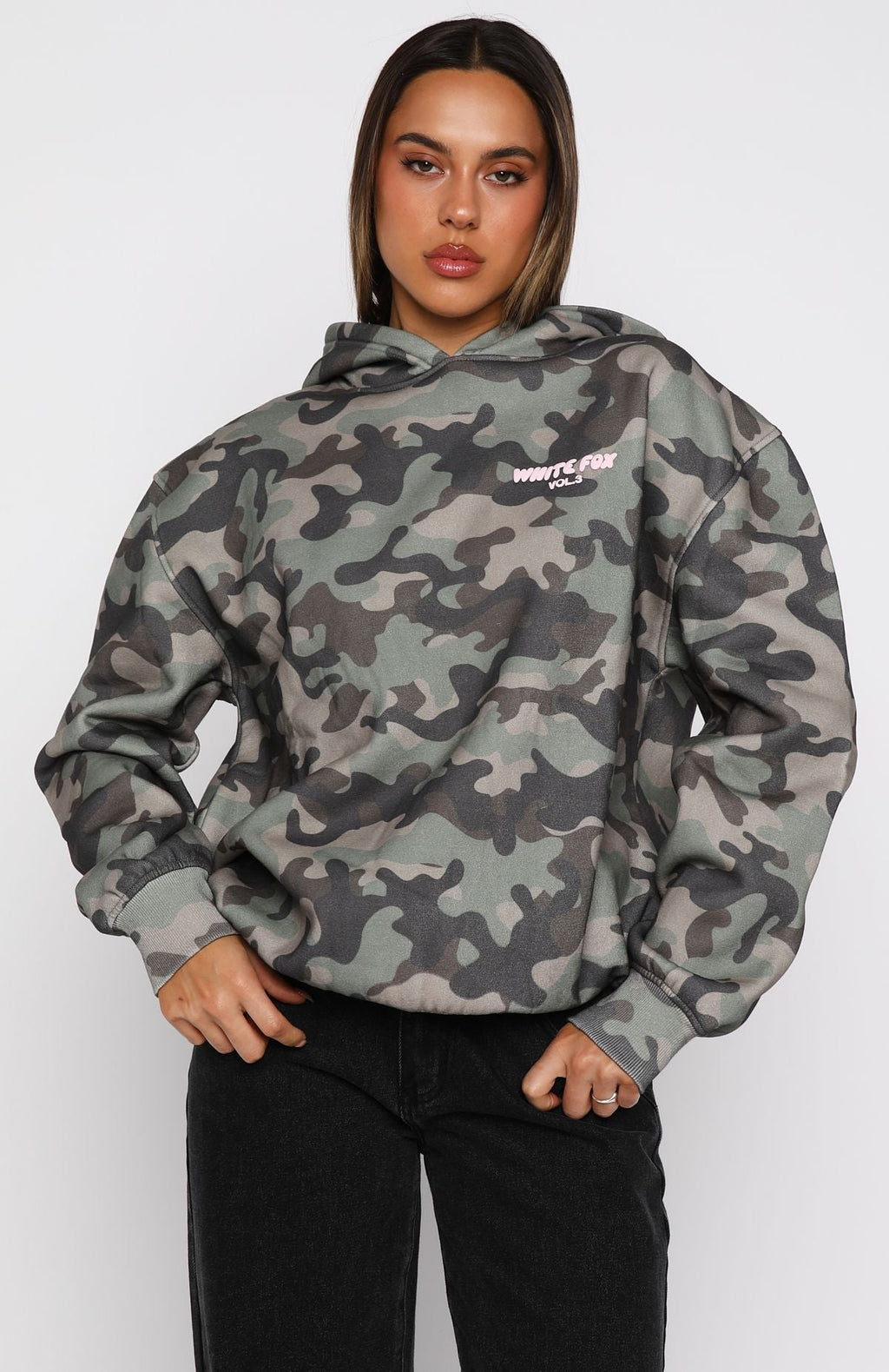 White Fox Offstage Printed Oversized Hoodie Washed Camo