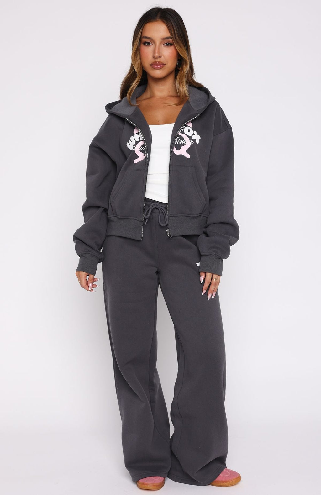 White Fox Lucky Thirteen Audrina Wide Leg Sweatpants Volcanic