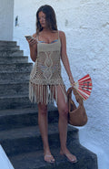 White Fox Tropic Cool Heat Crochet Mini Dress Gold Rush