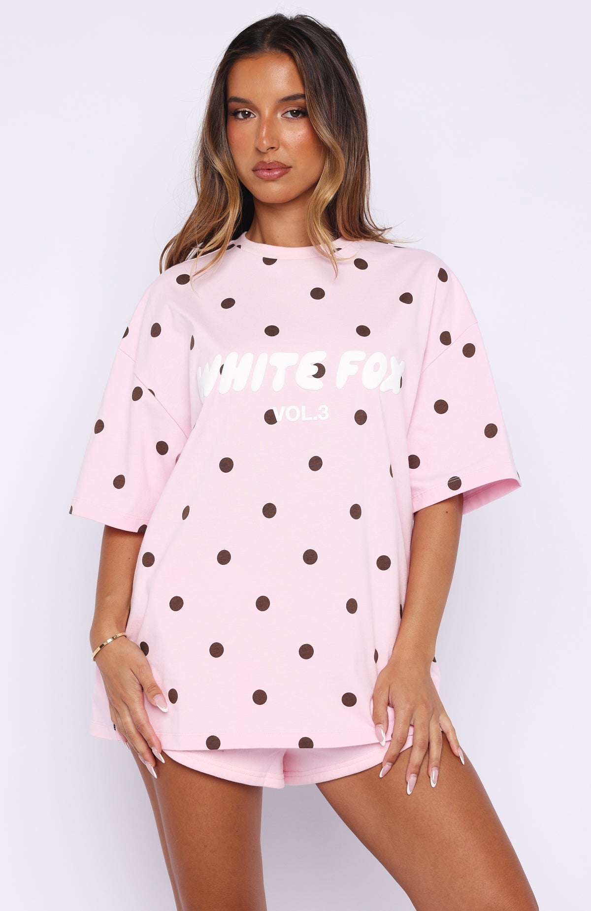 White Fox Offstage Printed Oversized Tee Posy Polka Dot