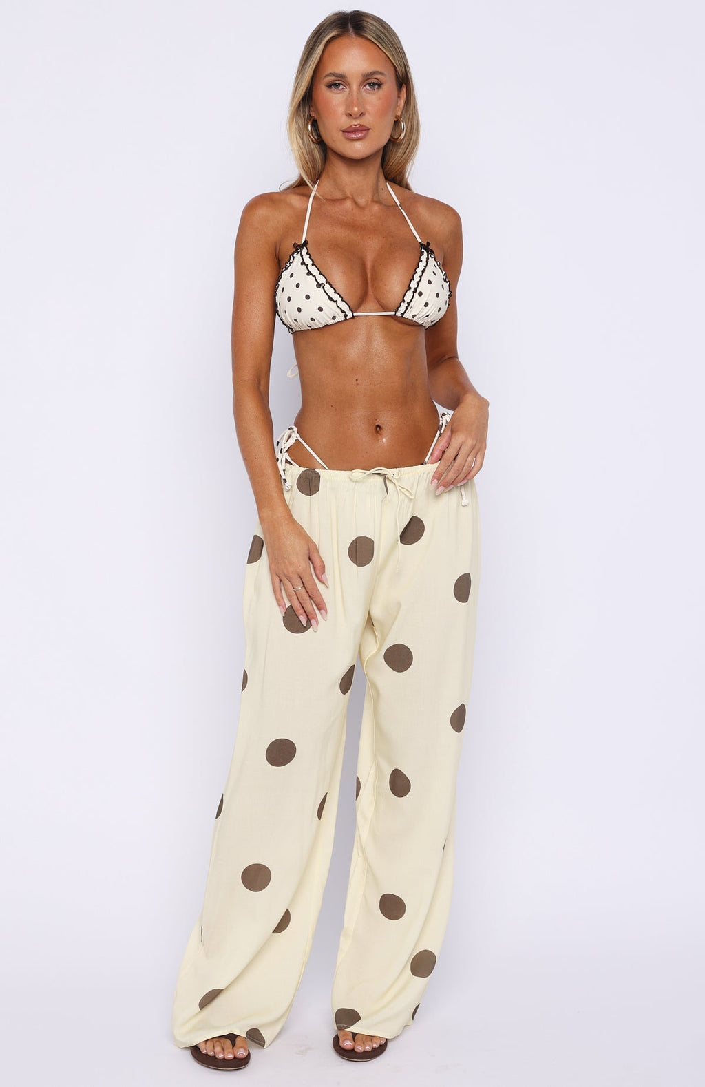White Fox Tropic Muse Pants Cream/Choc Polka Dot
