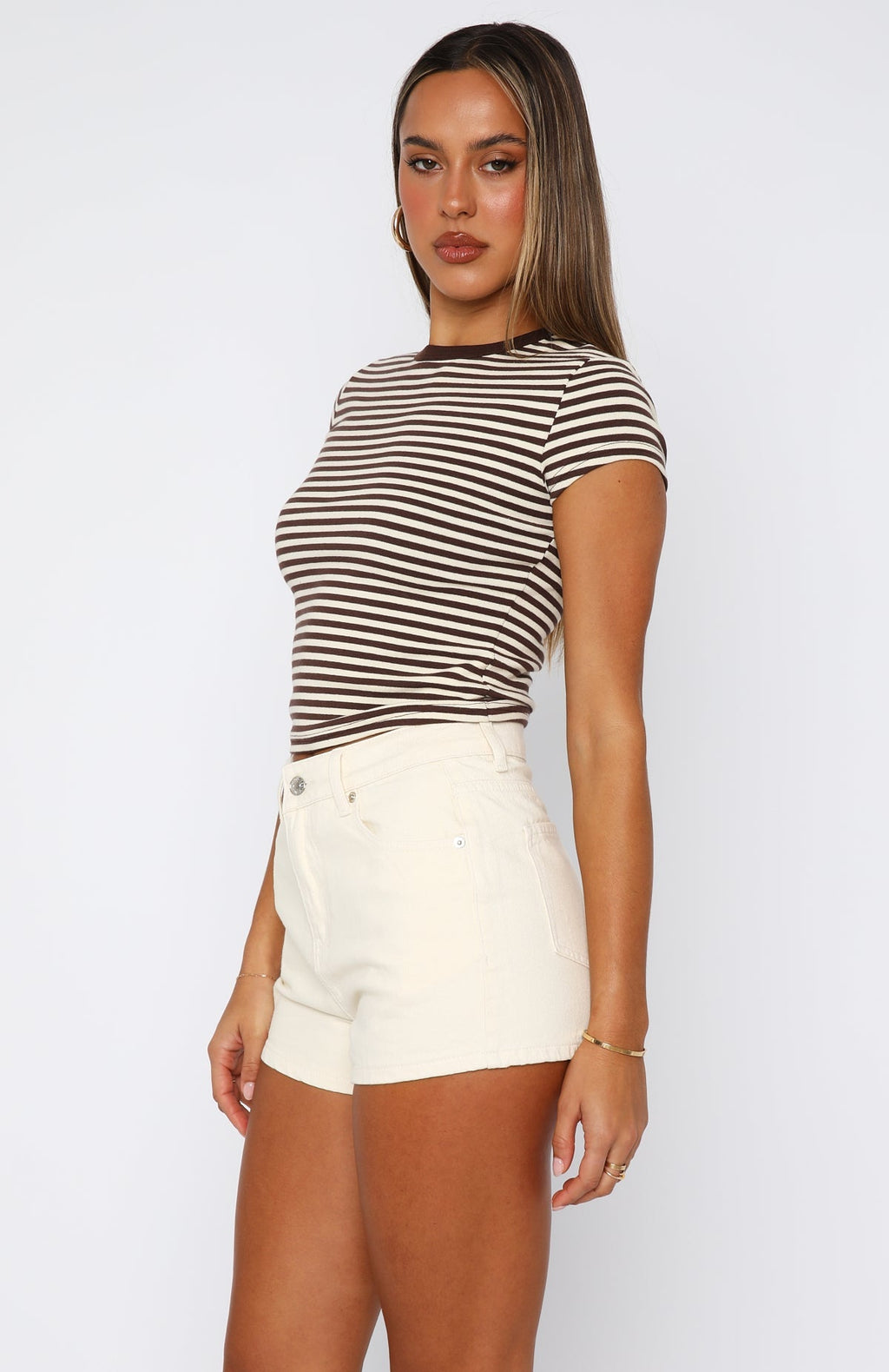 White Fox Emerson Denim Shorts Cream