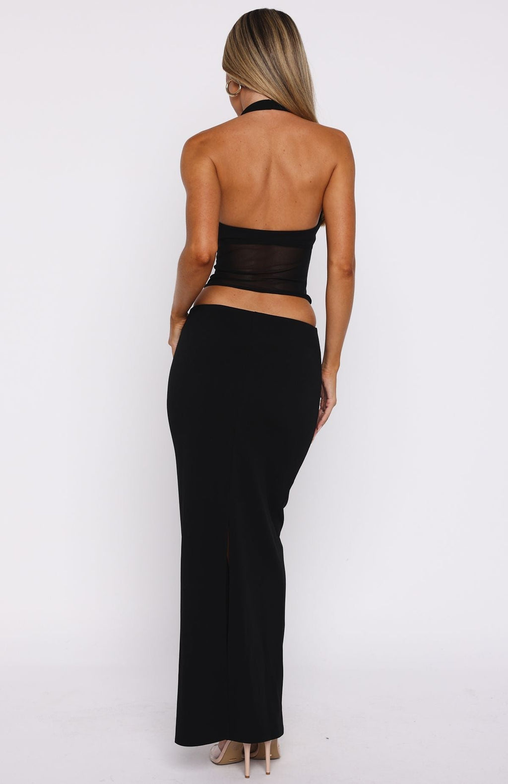 White Fox No Notes Needed Halter Maxi Dress Black
