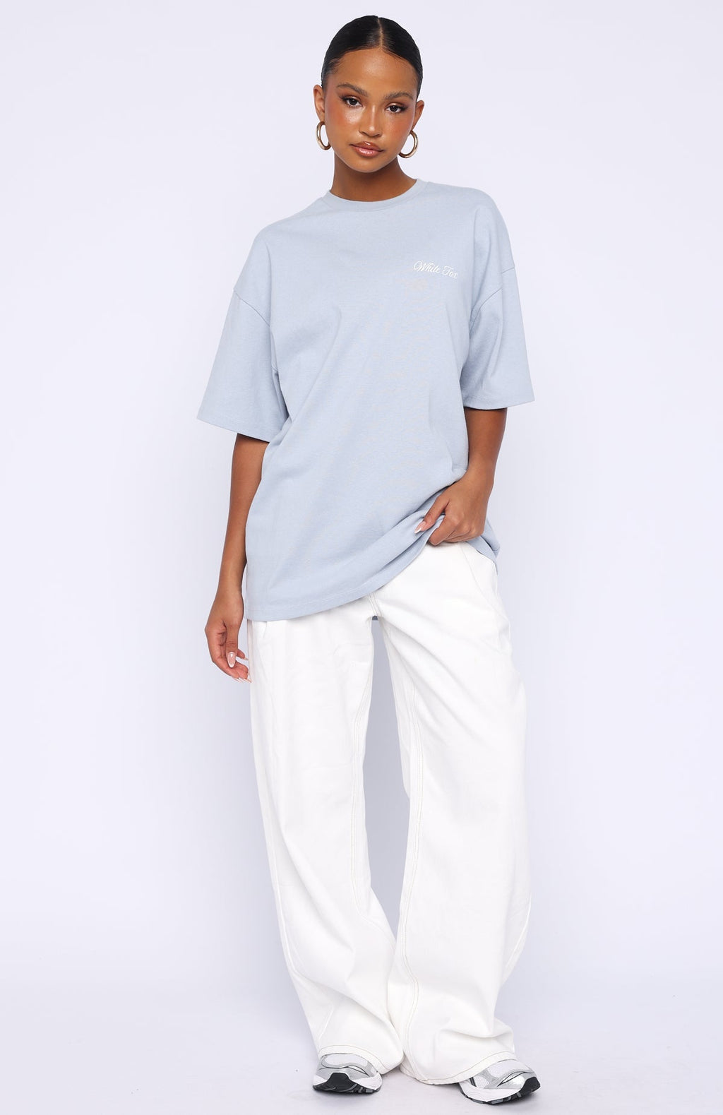 White Fox At Second Glance Oversized Tee Light Blue