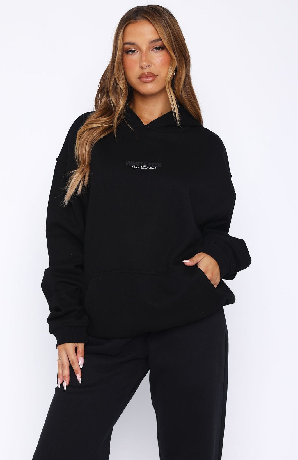 White Fox Core Essentials Oversized Hoodie Black