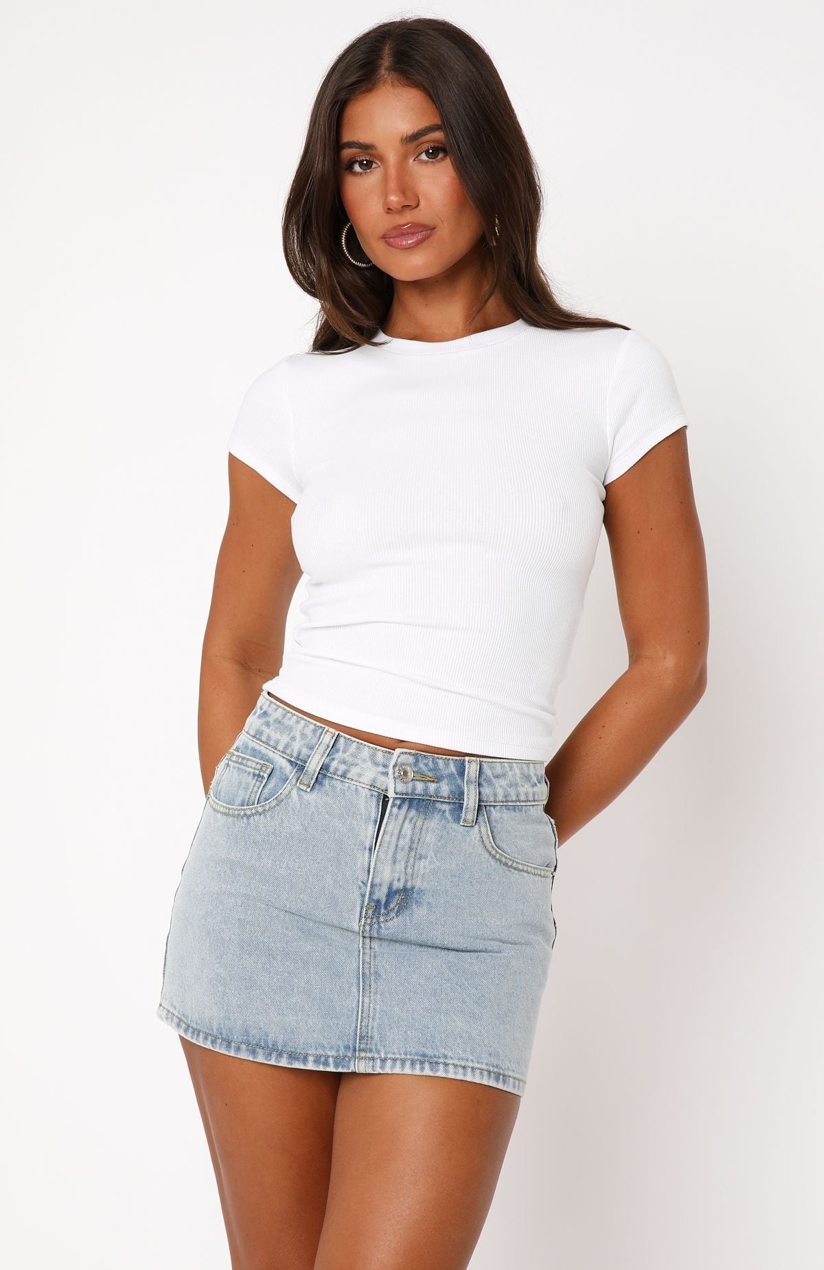 White Fox Meant To Tell Short Sleeve Rib Baby Tee White