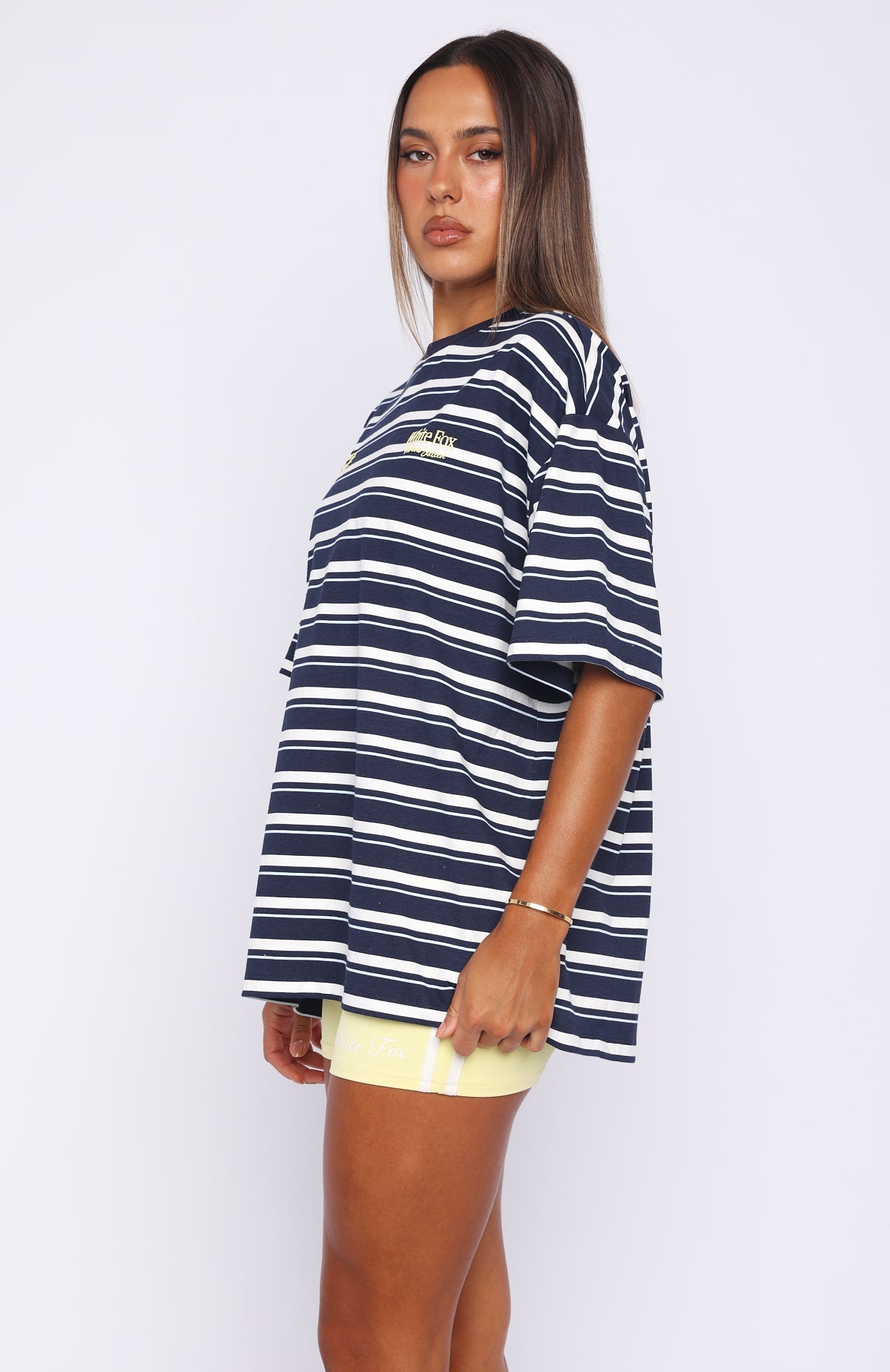 White Fox Verano Sixteen Viola Oversized Tee Navy Stripe