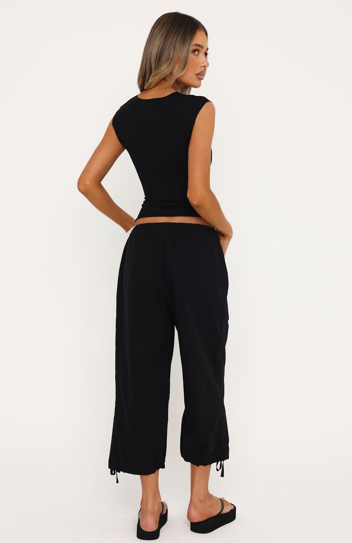 White Fox Date Me Capri Cargo Pants Black