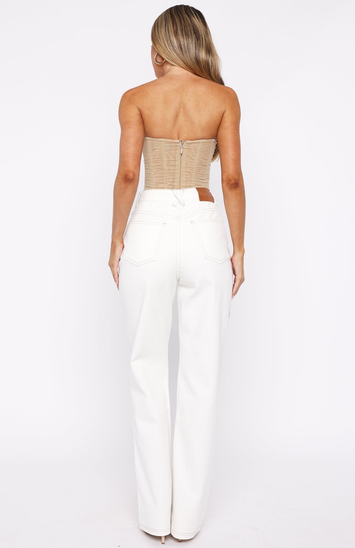 White Fox Alyssa High Rise Straight Leg Jeans Off White
