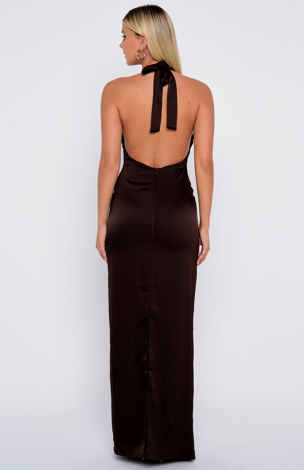 White Fox Night-Time Madness Halter Maxi Dress Chocolate