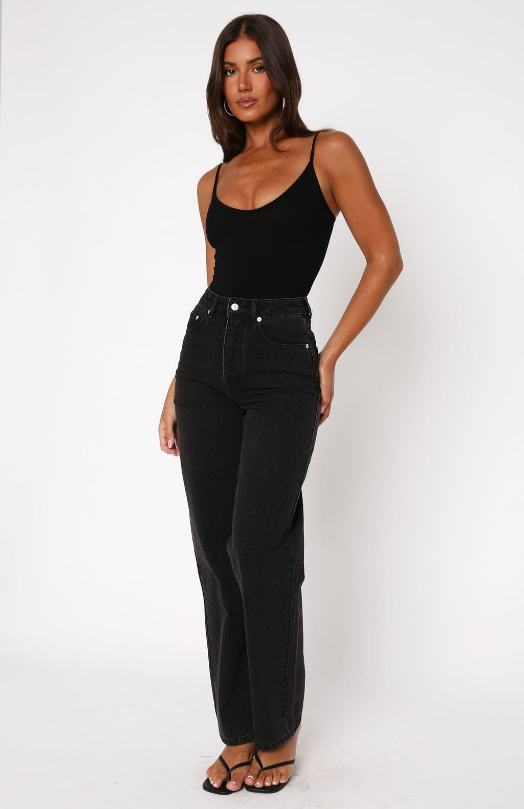 White Fox One Call Away High Rise Straight Leg Jeans Vintage Black Wash