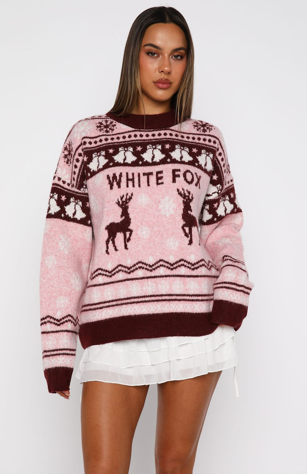 White Fox Arctic Fire Knit Sweater Crimson Twist
