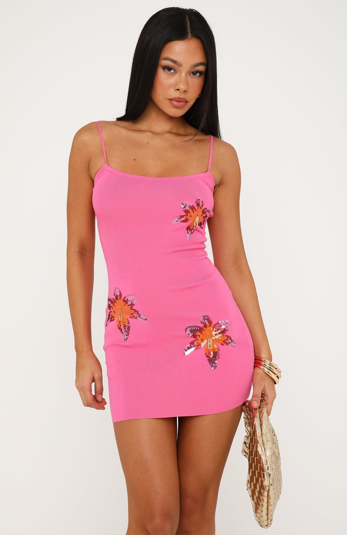 White Fox Tint Of You Sequin Knit Mini Dress Pink