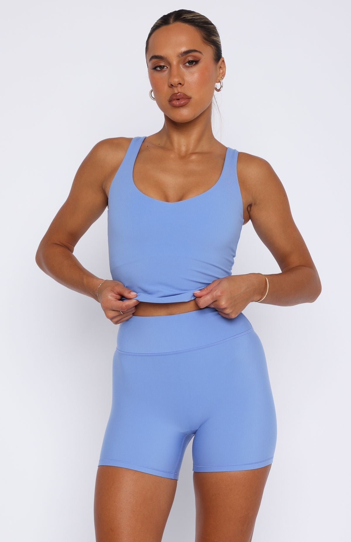 White Fox Keep Up High Waisted Shorts 4" Blueberry