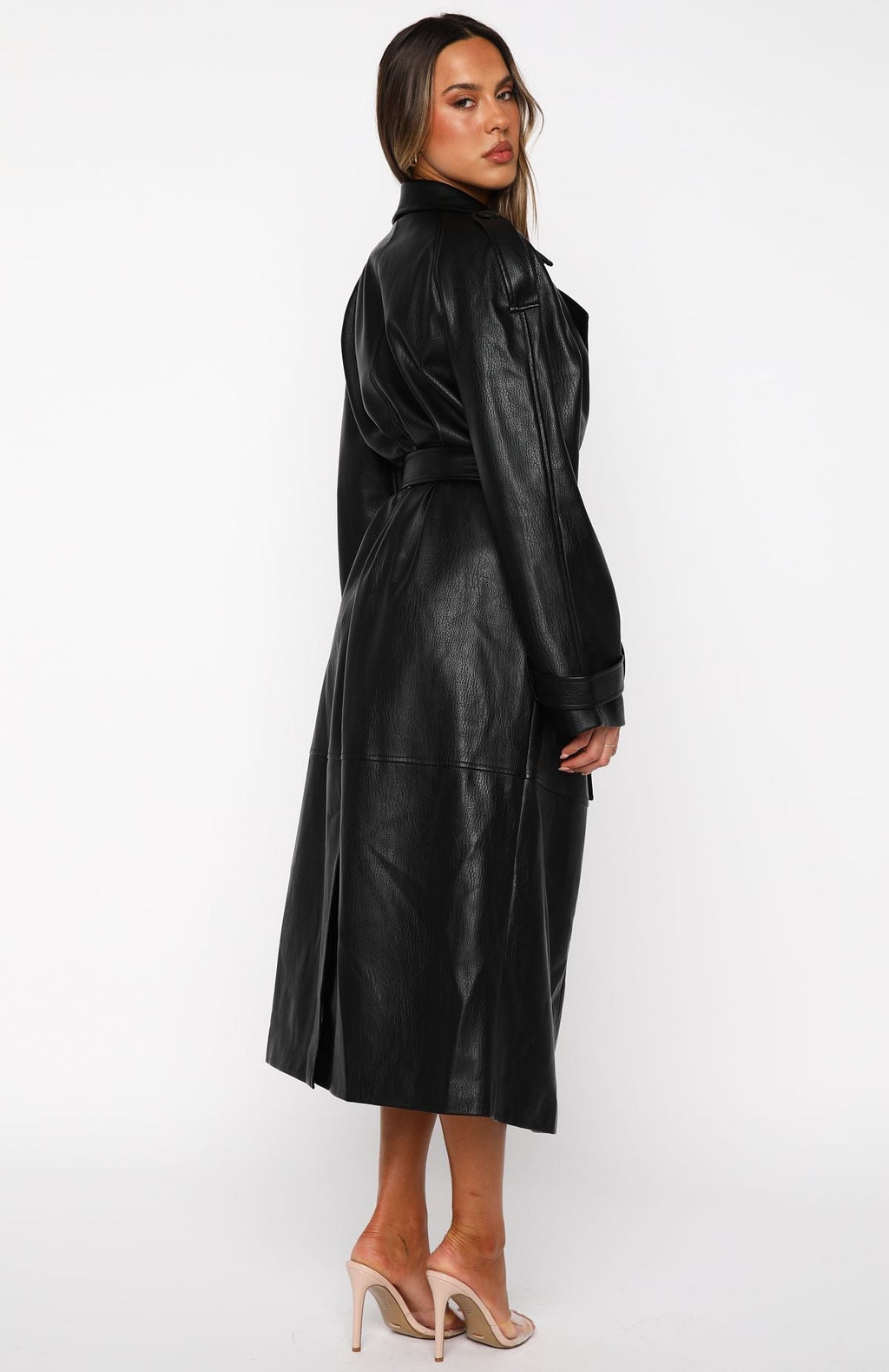 White Fox Do I Ever PU Trench Coat Black