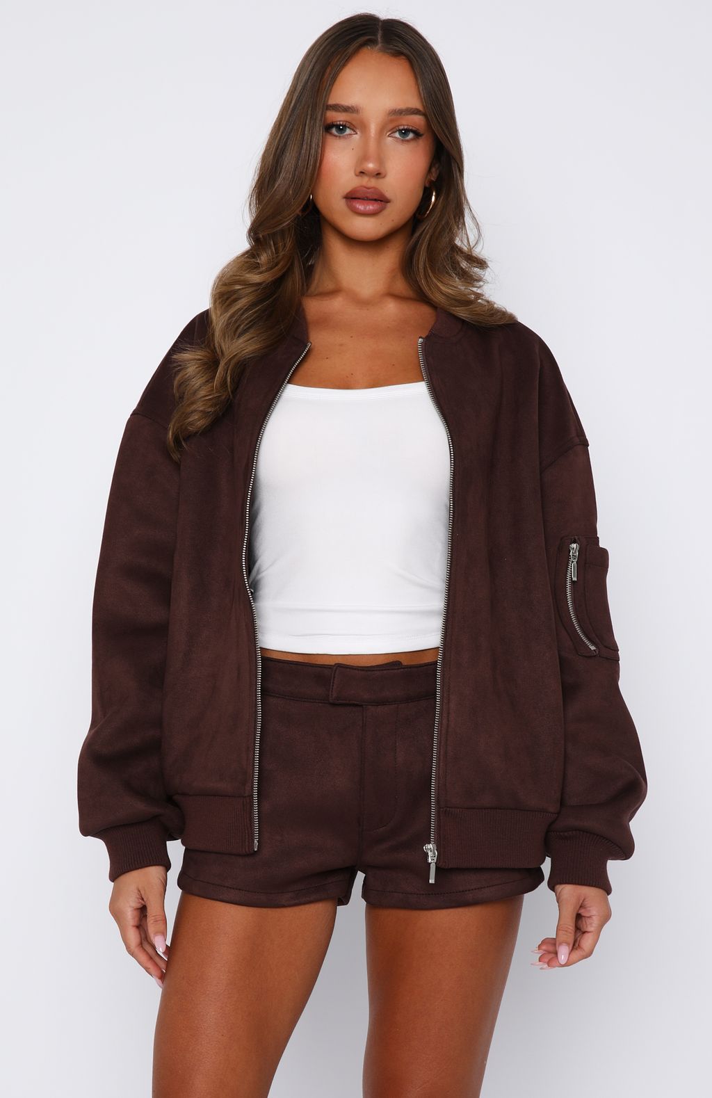 White Fox Confidence Level Suede Jacket Chocolate