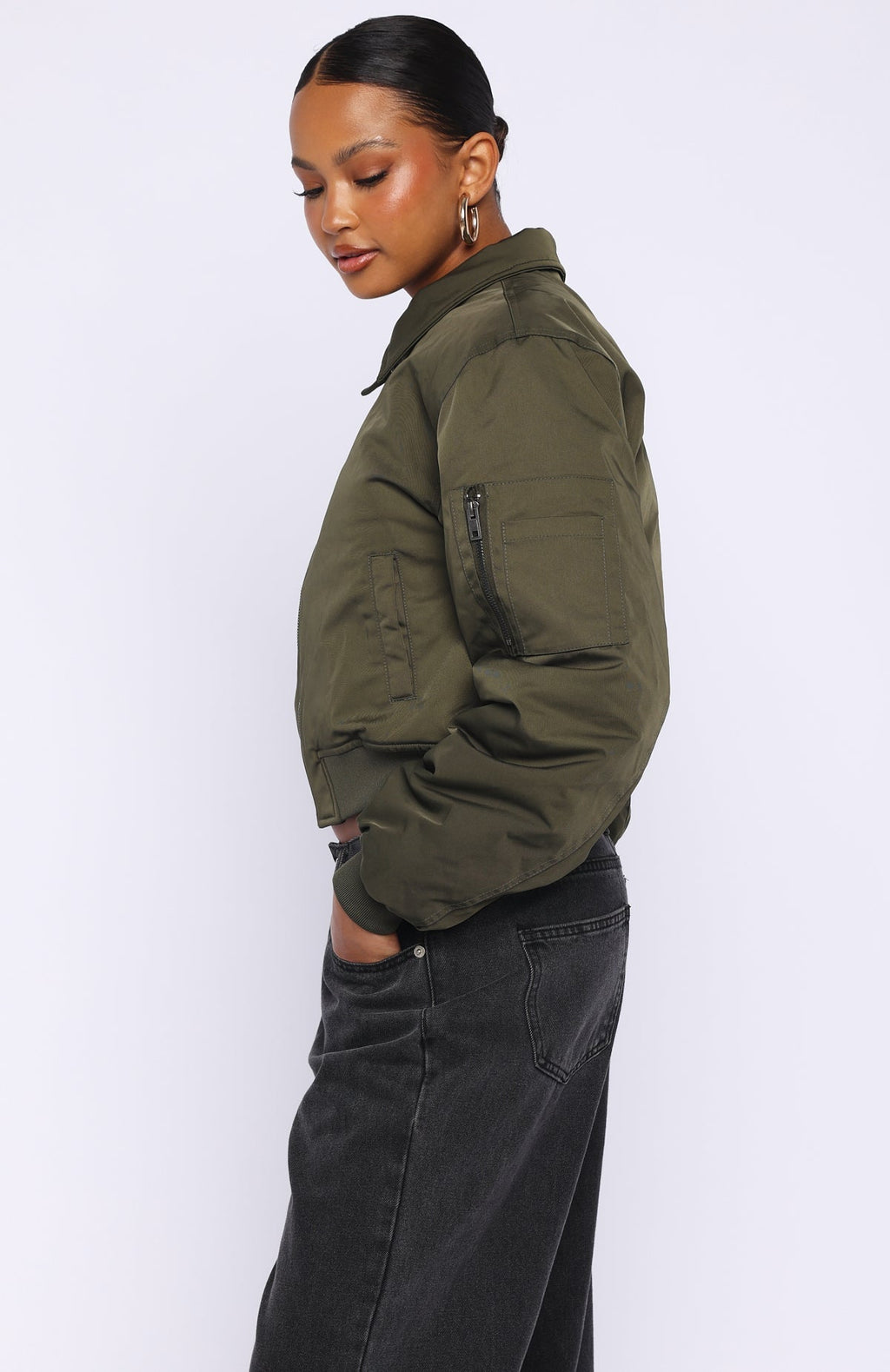 White Fox Something Forgotten Bomber Jacket Khaki